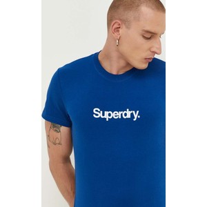Niebieski t-shirt Superdry w młodzieżowym stylu z nadrukiem z bawełny