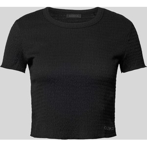 Czarny t-shirt Guess z bawełny z okrągłym dekoltem z krótkim rękawem