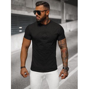 Czarny t-shirt Ozonee z krótkim rękawem w stylu casual
