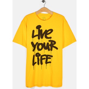 Żółty t-shirt Gate z nadrukiem z bawełny w młodzieżowym stylu