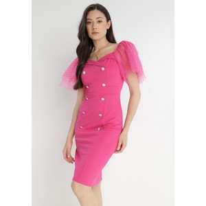 Różowa sukienka born2be dopasowana z dekoltem w kształcie litery v z tkaniny
