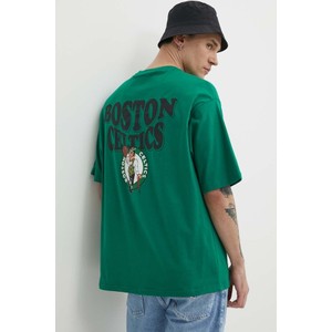 Zielony t-shirt New Era z bawełny z nadrukiem z krótkim rękawem