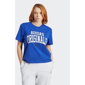Niebieski t-shirt Adidas z okrągłym dekoltem w sportowym stylu