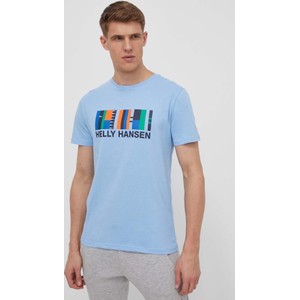 Niebieski t-shirt Helly Hansen z bawełny z krótkim rękawem w młodzieżowym stylu