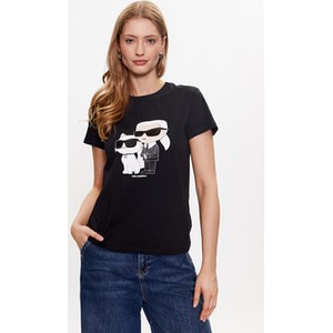 Czarny t-shirt Karl Lagerfeld z okrągłym dekoltem w młodzieżowym stylu