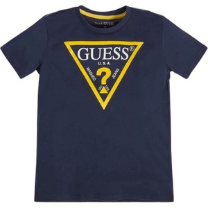 Granatowa koszulka dziecięca Guess z bawełny z krótkim rękawem dla chłopców