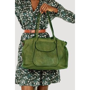 Zielona torebka Merg ze skóry w wakacyjnym stylu na ramię
