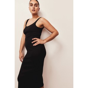 Czarna sukienka H & M z okrągłym dekoltem z dżerseju midi