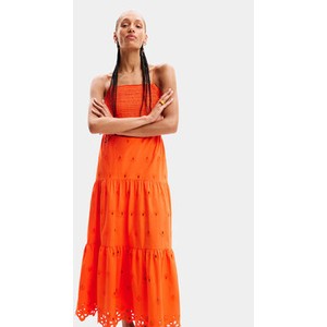 Pomarańczowa sukienka Desigual na ramiączkach z dekoltem w kształcie litery v trapezowa
