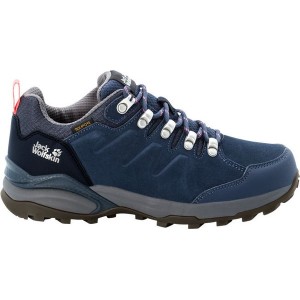 Granatowe buty trekkingowe Jack Wolfskin z płaską podeszwą sznurowane
