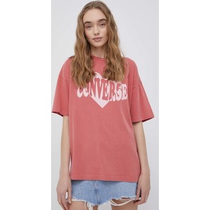 Różowy t-shirt Converse w młodzieżowym stylu z dzianiny