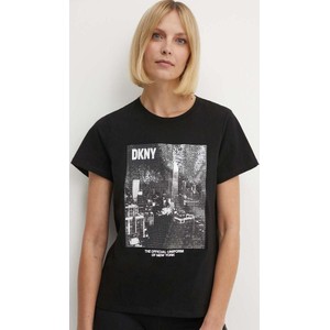 Czarny t-shirt DKNY w młodzieżowym stylu z krótkim rękawem z okrągłym dekoltem