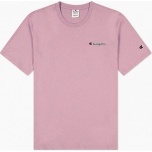 Różowy t-shirt Champion z dzianiny z krótkim rękawem z nadrukiem