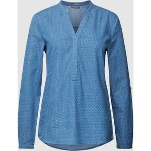 Niebieska bluzka Montego z bawełny z dekoltem w kształcie litery v z długim rękawem