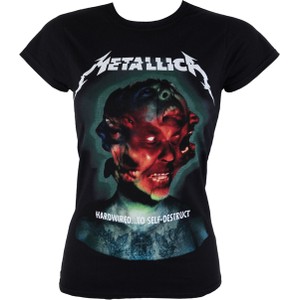 Czarny t-shirt Metal-shop z krótkim rękawem z okrągłym dekoltem z nadrukiem