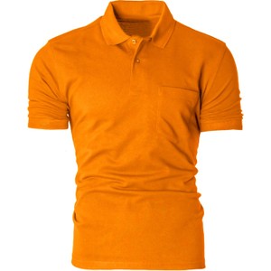 Pomarańczowa koszulka polo Risardi w stylu casual z bawełny z krótkim rękawem
