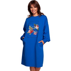 Niebieska sukienka BeWear w stylu casual z okrągłym dekoltem