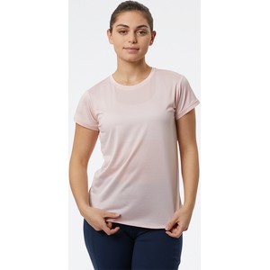 Różowy t-shirt New Balance w sportowym stylu z okrągłym dekoltem