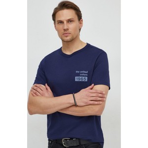 Granatowy t-shirt United Colors Of Benetton z krótkim rękawem z nadrukiem