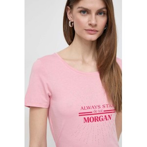 Różowy t-shirt Morgan z krótkim rękawem z okrągłym dekoltem w młodzieżowym stylu