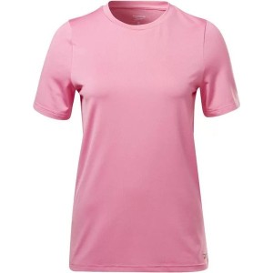Różowy t-shirt Reebok z okrągłym dekoltem w sportowym stylu z krótkim rękawem