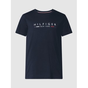 Granatowy t-shirt Tommy Hilfiger z nadrukiem z bawełny