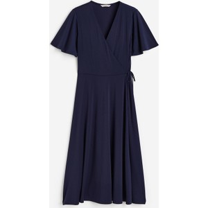 Granatowa sukienka H & M z krótkim rękawem w stylu casual z dekoltem w kształcie litery v