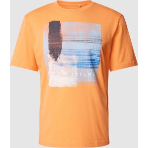 Pomarańczowy t-shirt Tom Tailor z nadrukiem z krótkim rękawem z bawełny