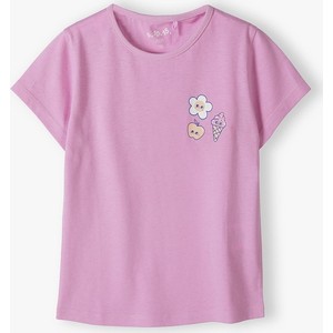 Różowa bluzka dziecięca 5.10.15. z krótkim rękawem w kwiatki z bawełny