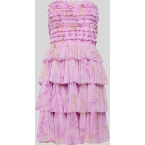 Różowa sukienka Lace & Beads mini z okrągłym dekoltem