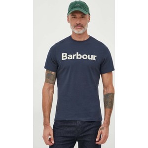 Granatowy t-shirt Barbour z krótkim rękawem z bawełny z nadrukiem