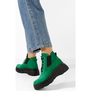 Zielone botki Zapatos w stylu casual sznurowane na platformie