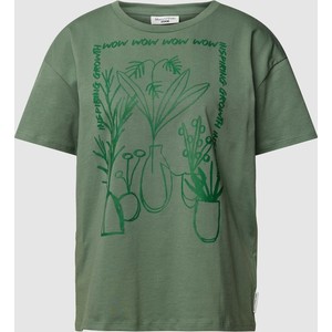 Zielony t-shirt Marc O'Polo z okrągłym dekoltem w młodzieżowym stylu z nadrukiem