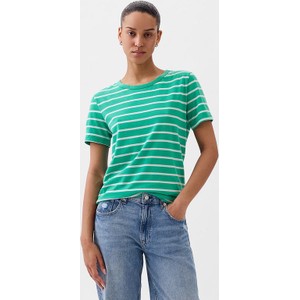 Zielony t-shirt Gap z krótkim rękawem z bawełny z okrągłym dekoltem