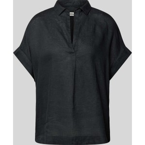Czarna bluzka Peek&Cloppenburg z dekoltem w kształcie litery v z krótkim rękawem