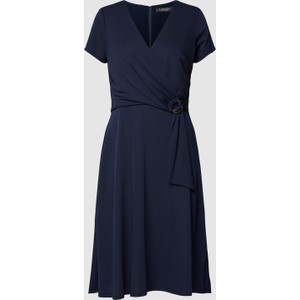 Granatowa sukienka Ralph Lauren midi z krótkim rękawem