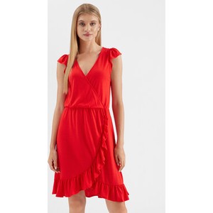 Czerwona sukienka Vila mini z krótkim rękawem z dekoltem w kształcie litery v
