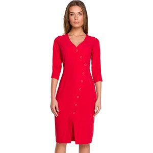 Czerwona sukienka Stylove w stylu casual z długim rękawem z dekoltem w kształcie litery v