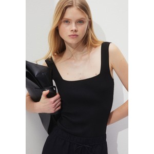 Czarna bluzka H & M w stylu casual z dekoltem w karo