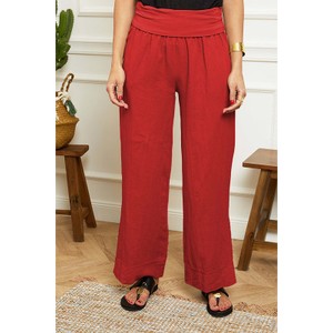 Czerwone spodnie Le Monde Du Lin z lnu w stylu casual