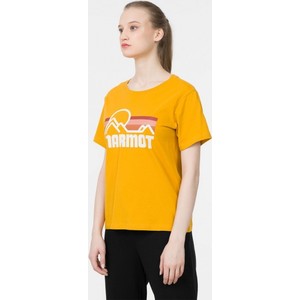 Pomarańczowy t-shirt Marmot w sportowym stylu z okrągłym dekoltem z krótkim rękawem