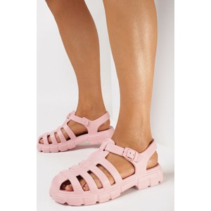 Różowe sandały born2be w stylu casual z klamrami z płaską podeszwą