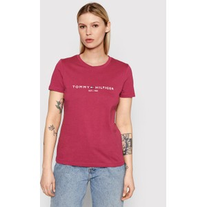 Różowy t-shirt Tommy Hilfiger z okrągłym dekoltem w młodzieżowym stylu