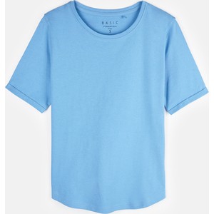 Niebieski t-shirt Gate z krótkim rękawem z okrągłym dekoltem z bawełny