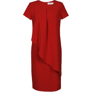 Czerwona sukienka Fokus z okrągłym dekoltem oversize z krótkim rękawem