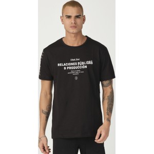 Czarny t-shirt ozonee.pl z bawełny z nadrukiem w młodzieżowym stylu