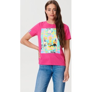Różowy t-shirt Sinsay z krótkim rękawem w młodzieżowym stylu