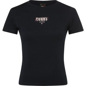 Czarna bluzka Tommy Jeans z krótkim rękawem z okrągłym dekoltem w młodzieżowym stylu