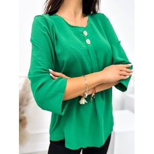Zielona bluzka ModnaKiecka.pl z okrągłym dekoltem w stylu casual