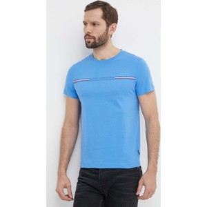 Niebieski t-shirt Tommy Hilfiger z nadrukiem z bawełny z krótkim rękawem